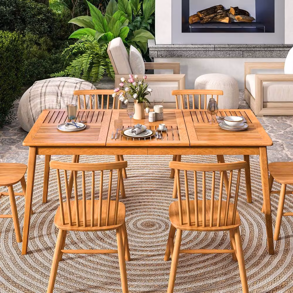 Costway Acacia Wood Outdoor Patio Dining Table for 6 People in Natural Brown – 5