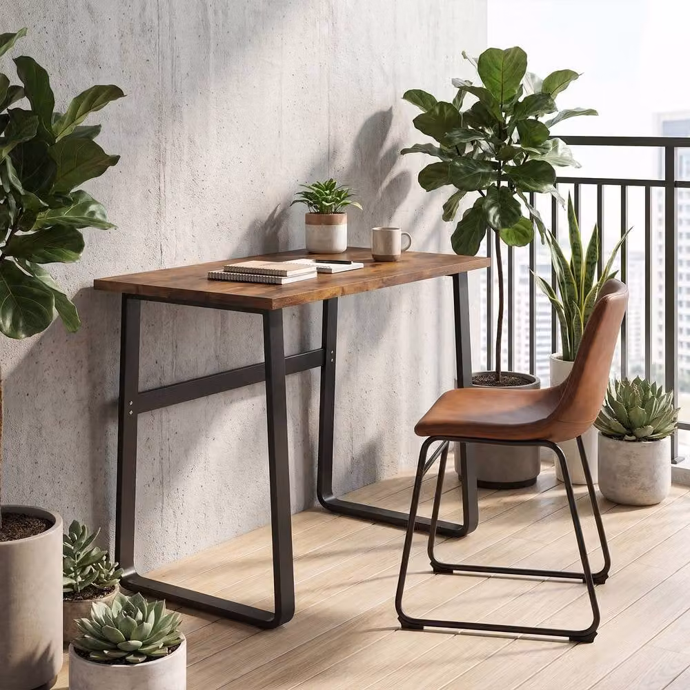 STILVORA Industrial Writing Desk with Metal Sled Base in Brown, W: 100 cm, D: 58 cm, H: 74.5 cm – 9