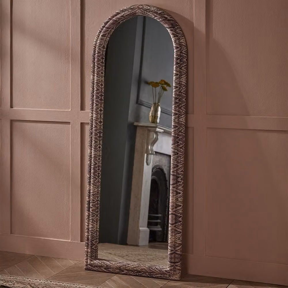Atkin and Thyme Margot Full Length Wall Mirror in Pink with Abstract Organic Design