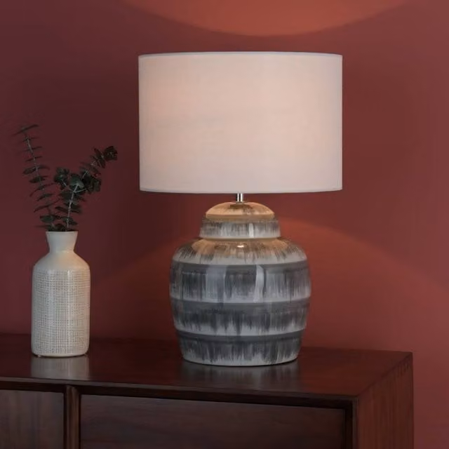 Pagazzi Brenna Grey Ceramic Table Lamp with Fabric Shade – 1