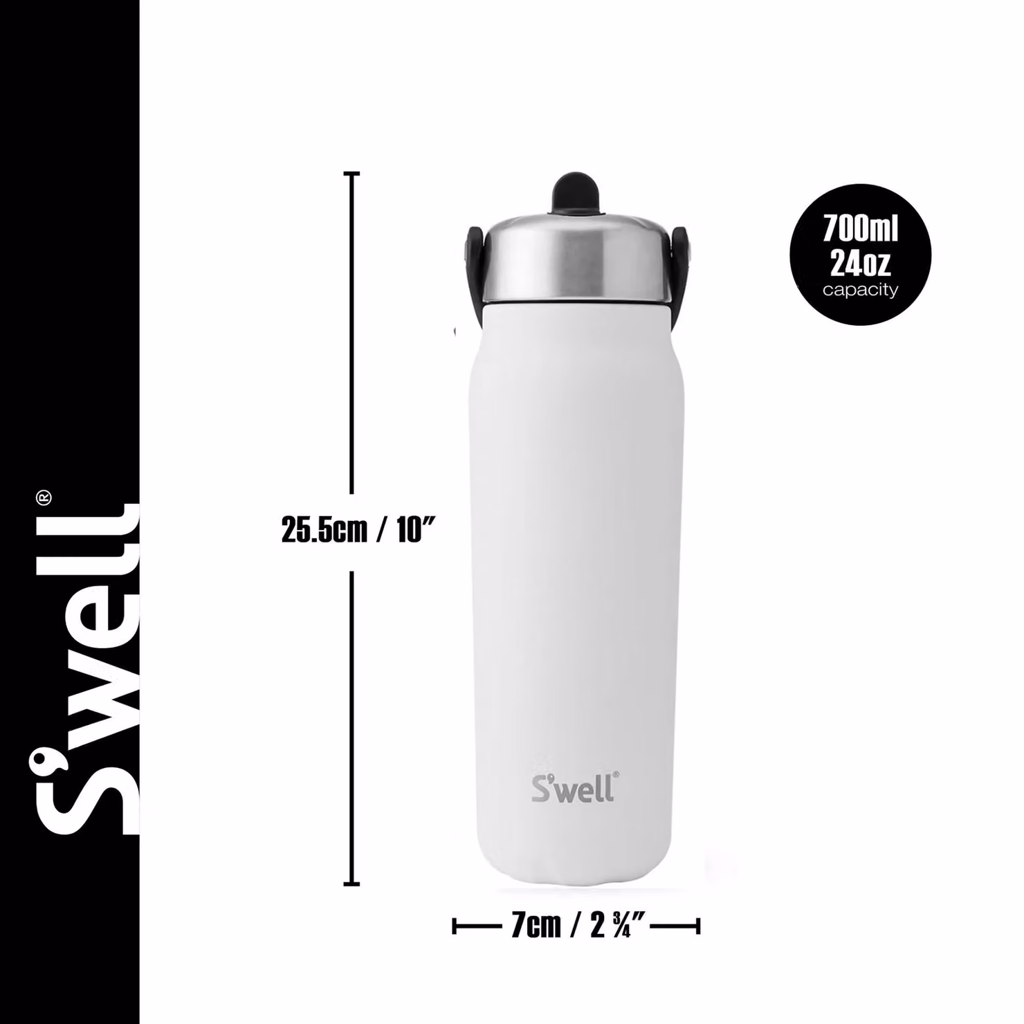 S'well Explorer Stainless Steel Vacuum Insulated Water Bottle with Straw Lid, White Moonstone and Grey, 700ml – 3