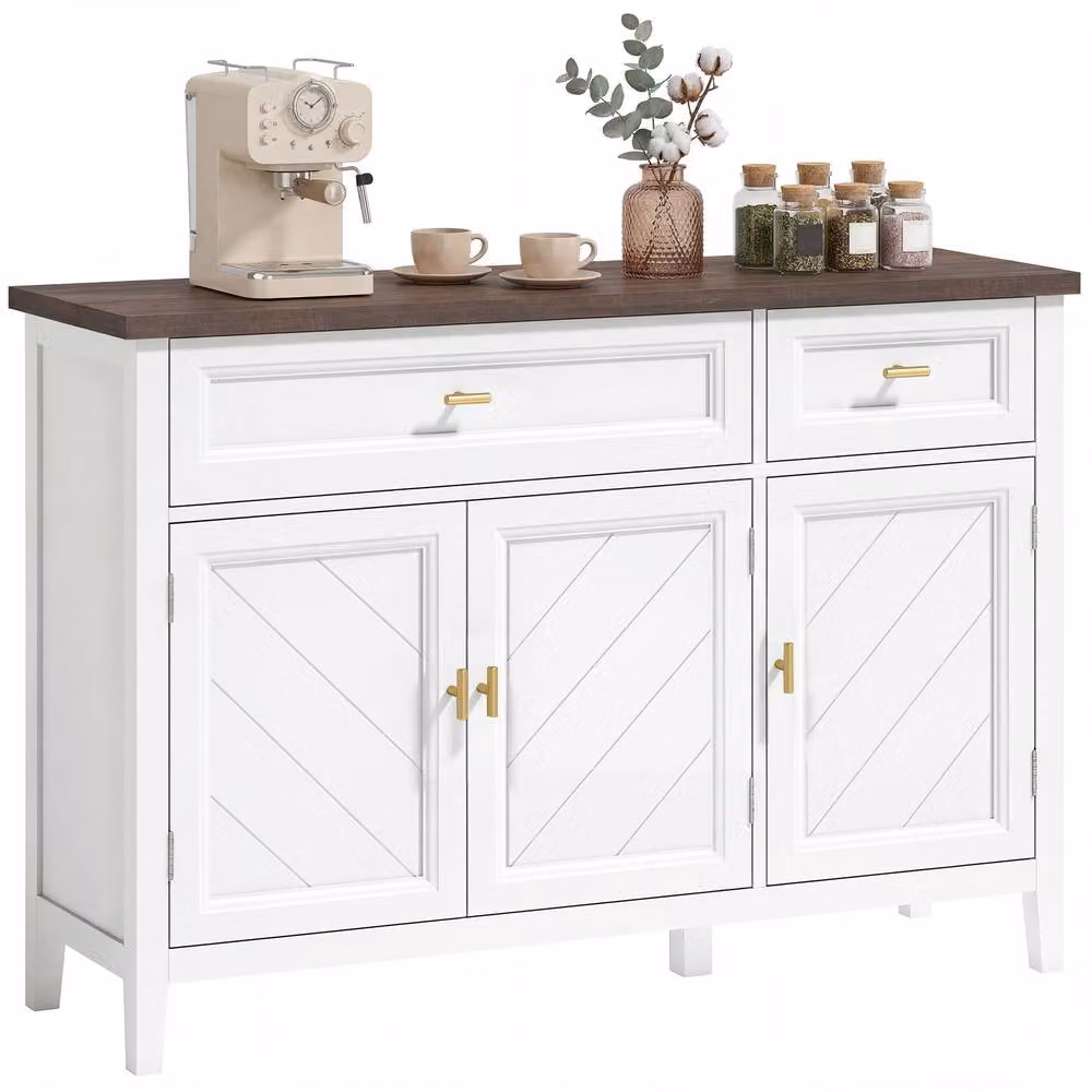 HOMCOM Modern Sideboard in White, Brown and Gold, W: 110 cm, D: 35 cm, H: 80.5 cm – 2