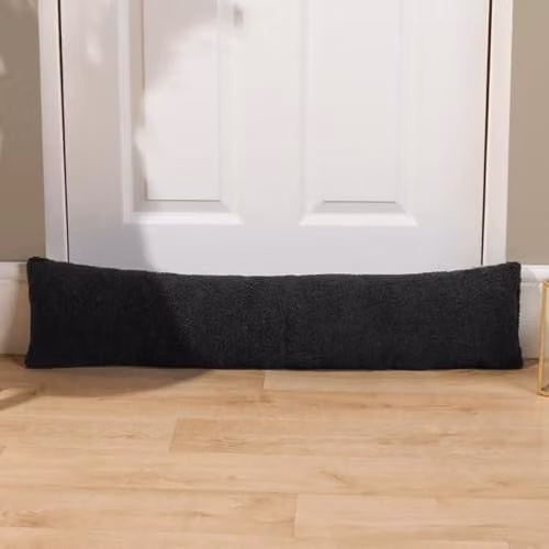 OHS Boucle Fleece Door Draft Excluder Cushion in Black, W/D/H: 90 x 20 cm – 1