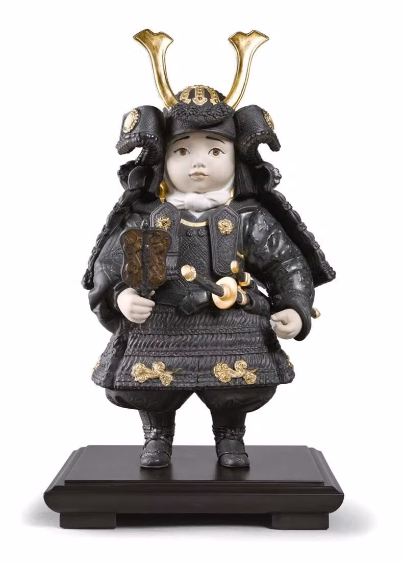 Lladró Warrior Boy Porcelain Figurine in Black and Gold