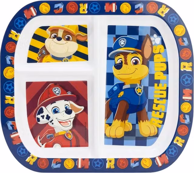 Paw Patrol Multicolour 3 Compartment Rectangle Melamine Plate for Children