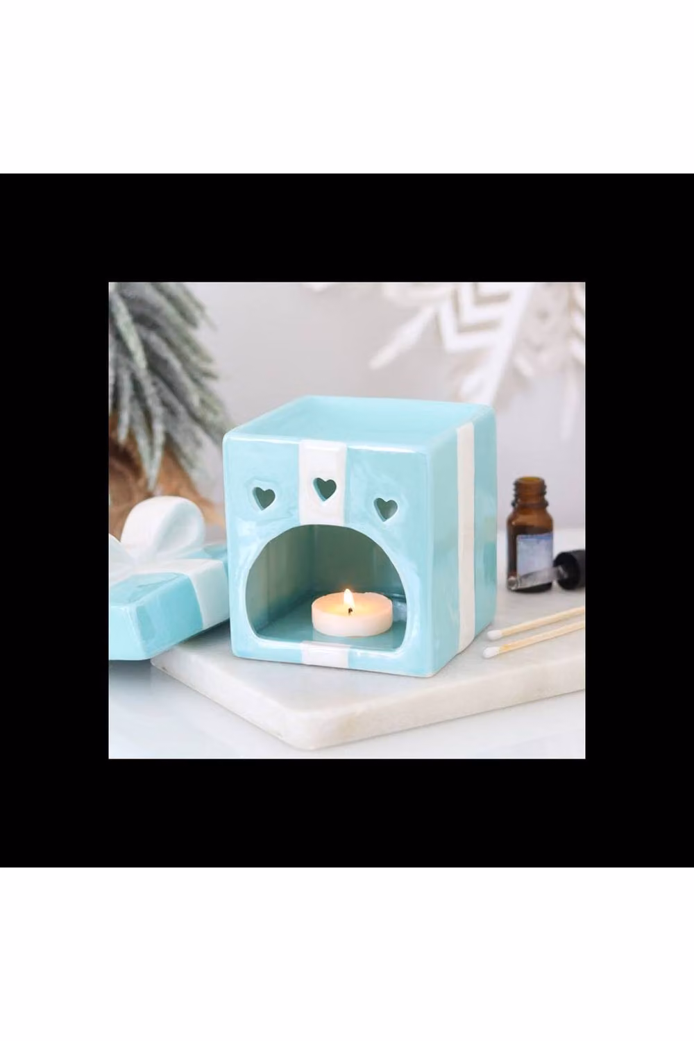 KDMD Blue Christmas Present Ceramic Wax Warmer and Tealight Oil Burner