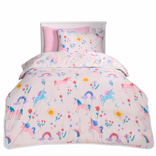 OHS Kids Single Coverless 10.5 Tog Duvet and Pillowcase Set with Pink Unicorn Print, W/D/H: 135 x 200 cm – 1