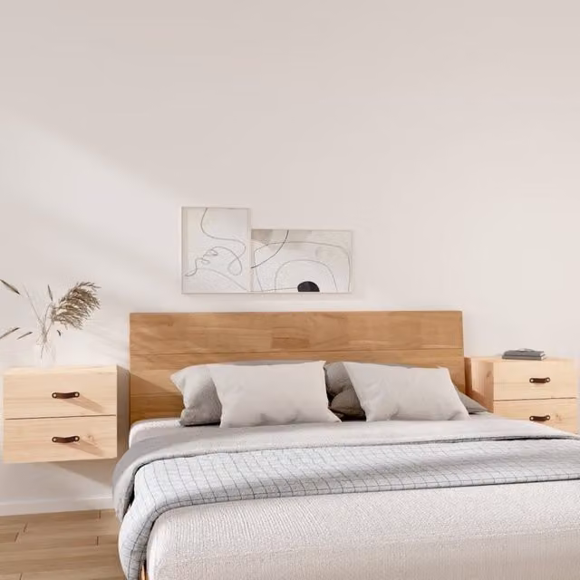 Berkfield Home Set of 2 Wall-mounted Rustic Brown Pine Bedside Cabinets, W: 50 cm, D: 36 cm, H: 40 cm