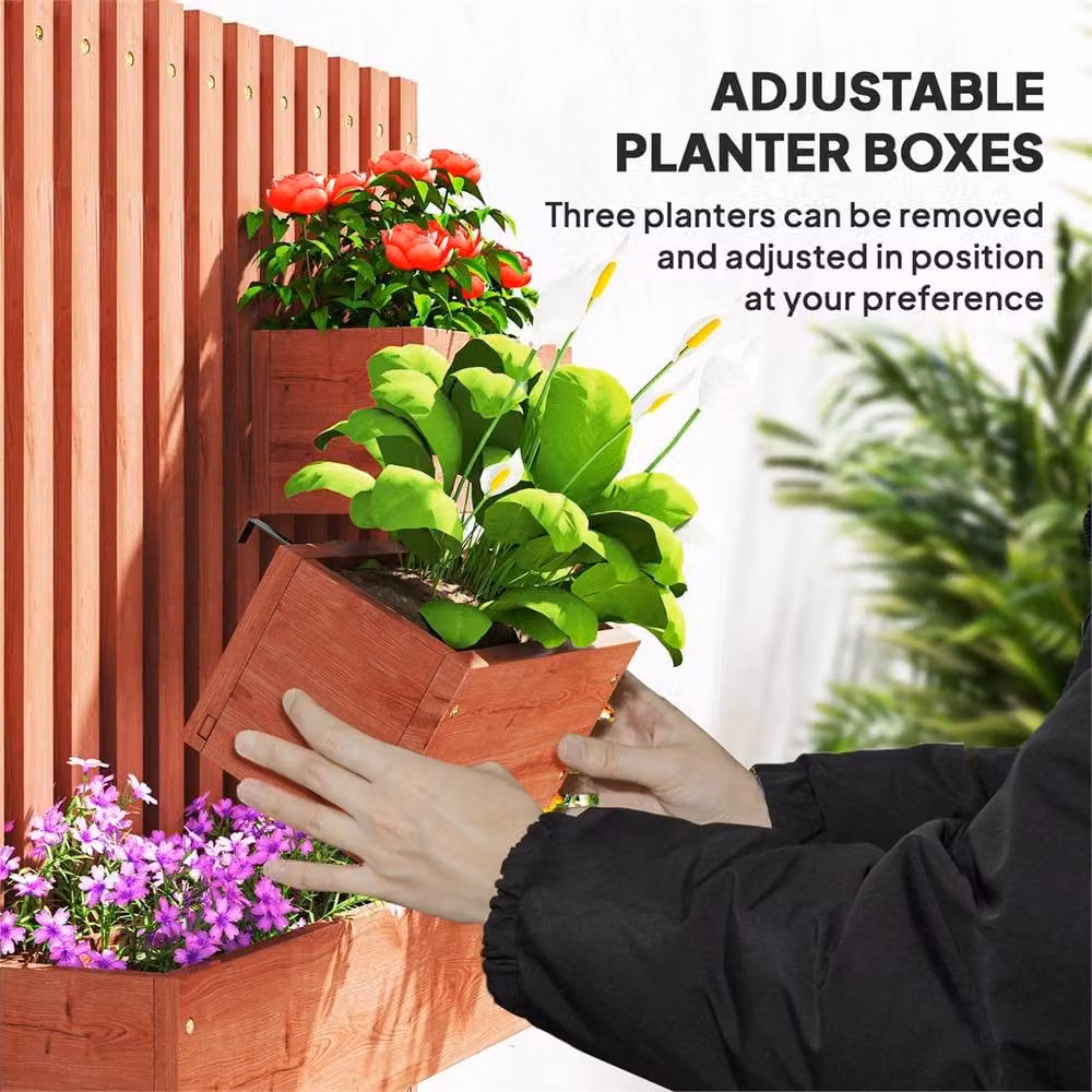 Nordara Wall Mounted Garden Planter Trellis with 3 Movable Tubs in Brown – 3