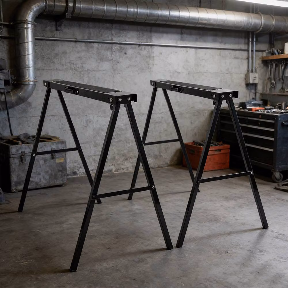 Ventryn 2-Piece Heavy Duty Folding Saw Stands, Black Steel Iron Trestle – 4