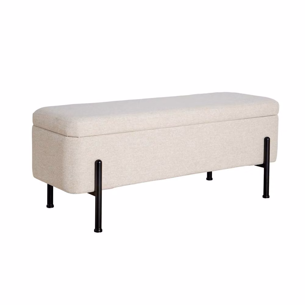 Home Source Boucle Velvet Storage Ottoman Seat with Metal Legs in Off-White – 3