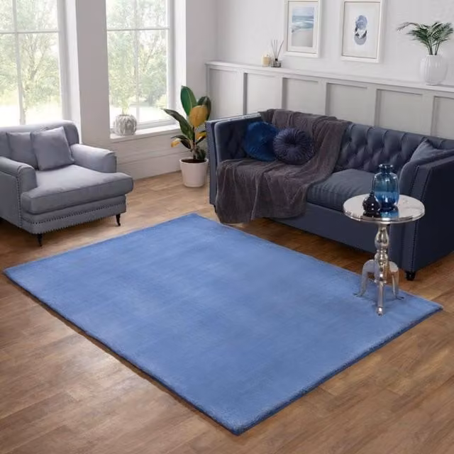 DS Living Dovilla Plush Blue Faux Fur Rectangular Rug W: 80 cm, L: 150 cm
