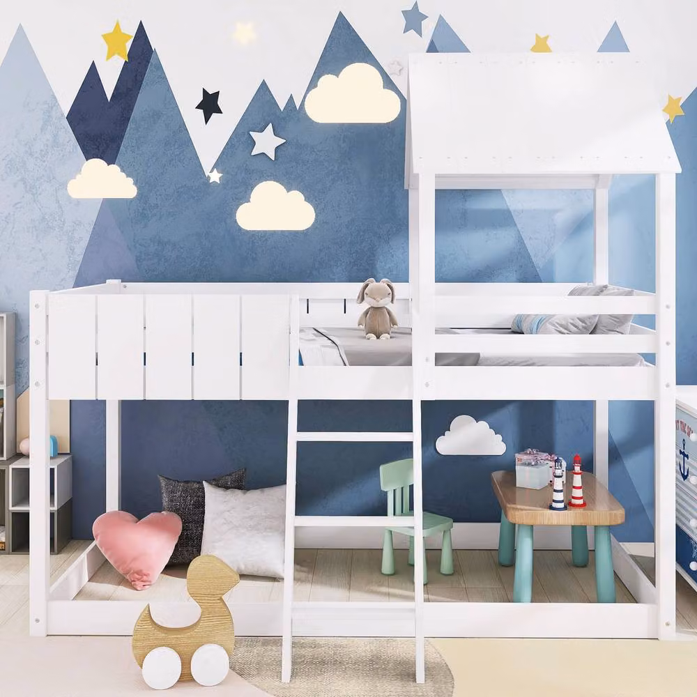 Rolipo White Pine Wood Treehouse Bunk Bed for Children, White, W/D/H: 90 x 190 x 110 cm – 4