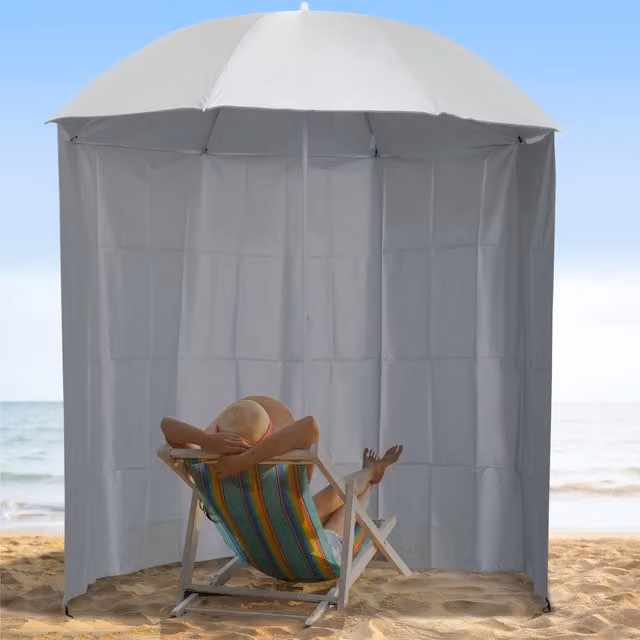 Outsunny Fishing Umbrella Beach Parasol in White and Silver