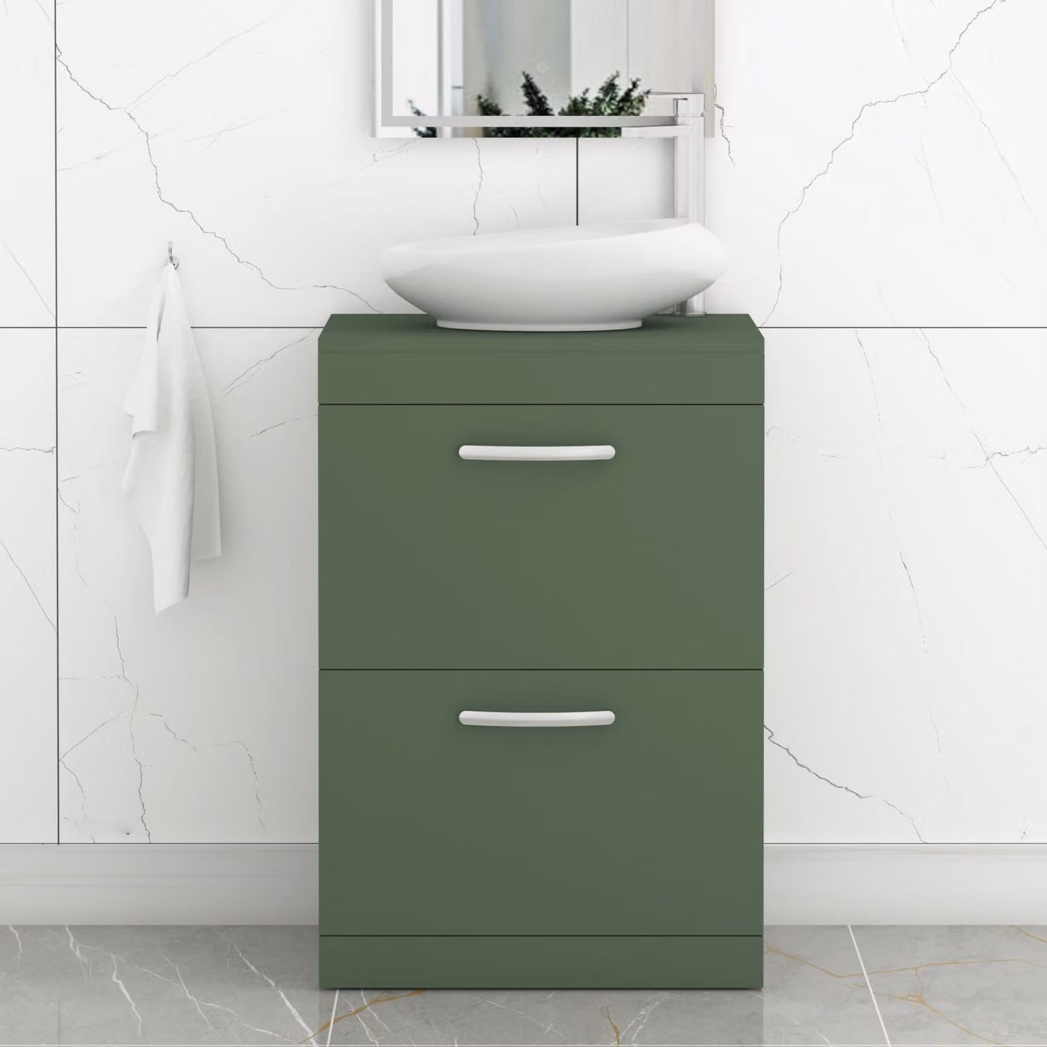 Royal Bathrooms Turin 600mm Floor Standing 2 Drawer Matt Green Vanity Unit with Countertop Basin