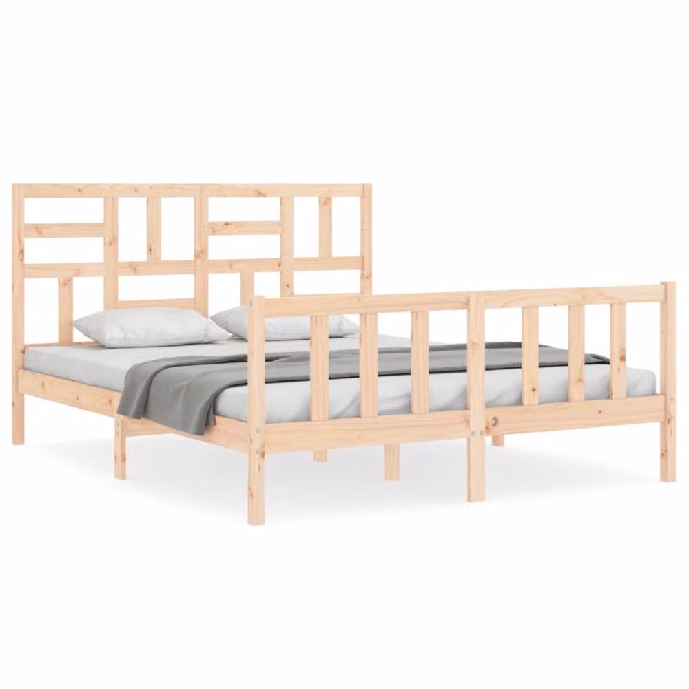 Berkfield Home Beautiful Bed Frame with Headboard in Beige Solid Pine Wood, W: 160 cm, H: 104 cm, D: 205.5 cm – 2