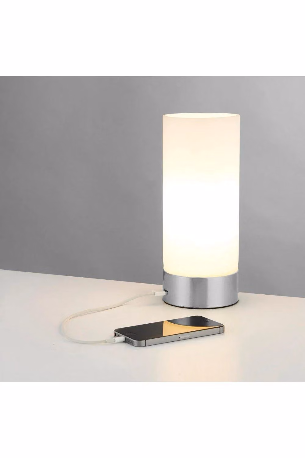 Netlighting Dara 1 Light Table Lamp in Grey with Brushed Nickel and Matt Opal Glass (E14) – 2