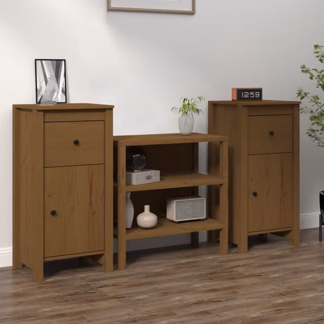 Berkfield Home Set of 2 Rustic Solid Wood Pine Sideboards in Honey Brown, W/D/H: 40 x 35 x 80 cm – 1