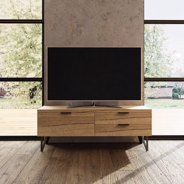 FWStyle Fisso Modern Small TV Unit in Cracked Oak Brown and Black