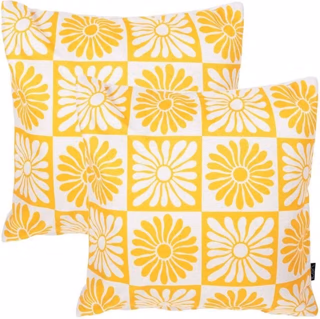icon Set of 2 Square Indoor Outdoor Cushions, Summer Floral Design in Yellow and Multicolour, W/D/H: 43 x 43 x 43 cm – 1