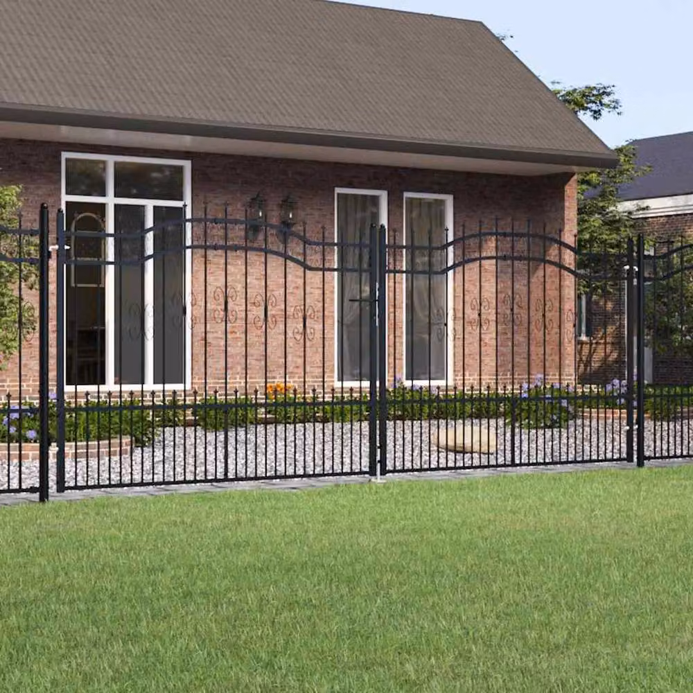 Berkfield Home Double Fence Gate with Spear Top in Black Powder-coated Steel, W: 406 cm, H: 198 cm – 2