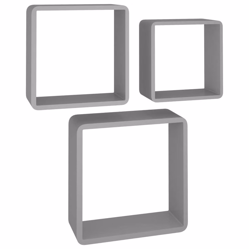 Berkfield Home Wall Mounted Cube Shelves, 3 Piece Set in Grey MDF – 3