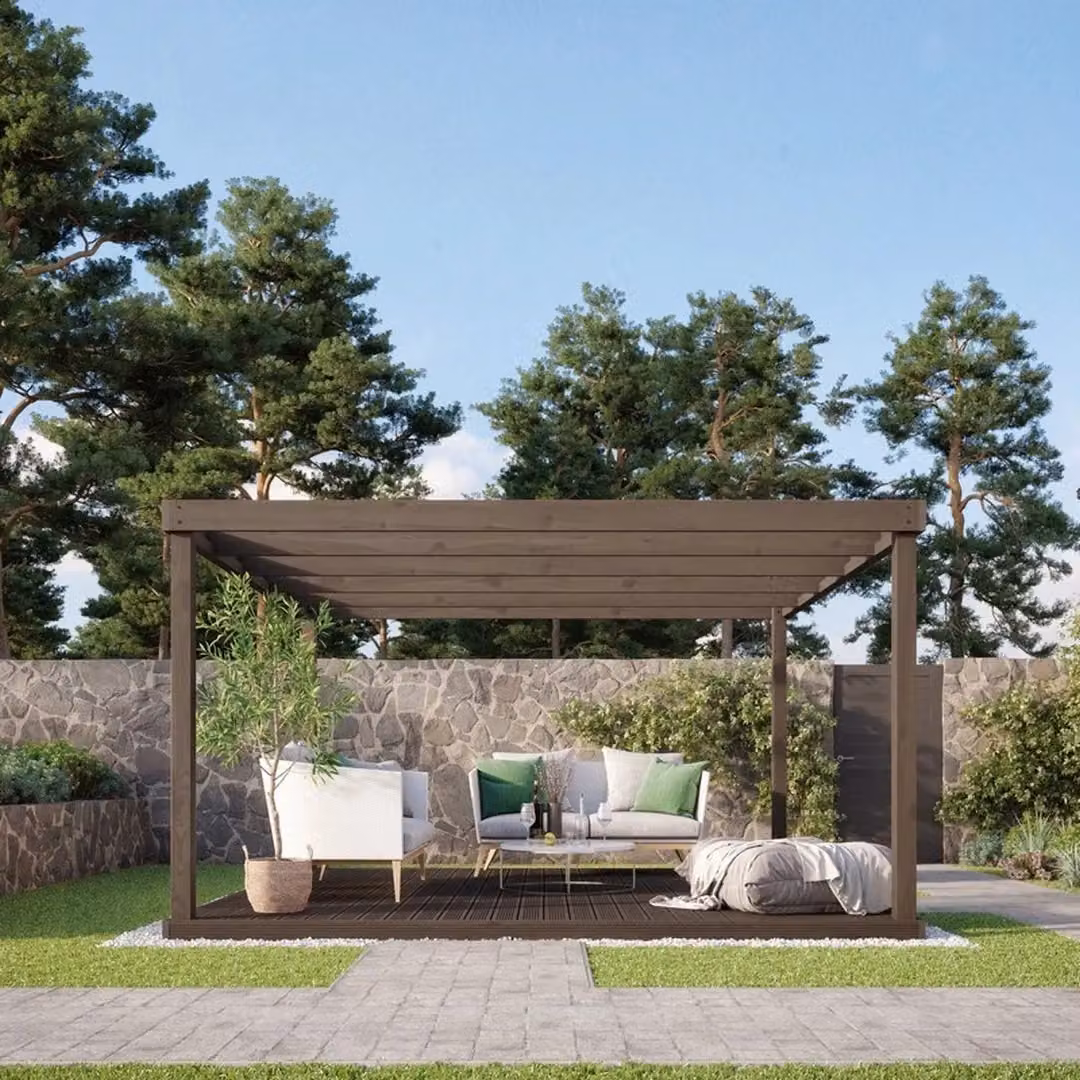 Rutland County Garden Furniture Wood Box Pergola and Decking Kit in Brown and Light Green, W: 360 cm, L: 360 cm – 2