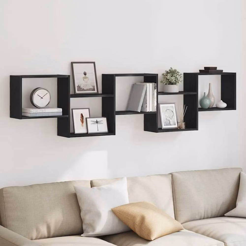 Berkfield Home Wall Mounted 5 Compartment Cube Shelf in Black Matt MDF – 3