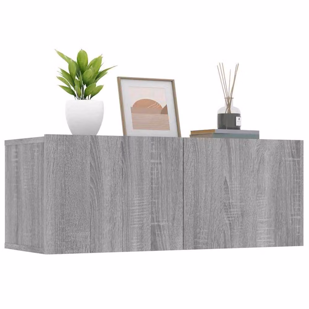 Berkfield Home Set of 2 Grey Sonoma Wall Mounted TV Cabinets, W/D/H: 80 x 30 x 30 cm – 2