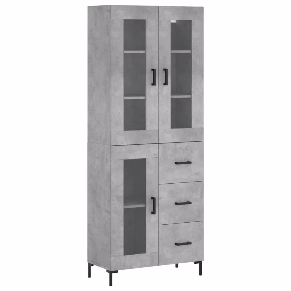 Berkfield Home Highboard in Concrete Grey with Glass Doors, W/D/H: 69.5 x 34 x 180 cm – 3