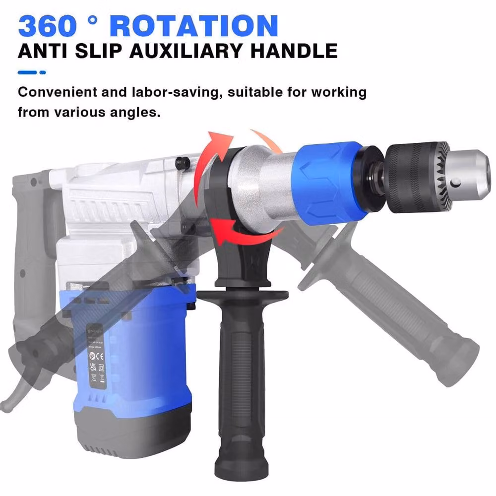 Nordara 1500W Electric Hammer Demolition Drill with Chisel Drill Bits, 4500 BPM, Blue – 3
