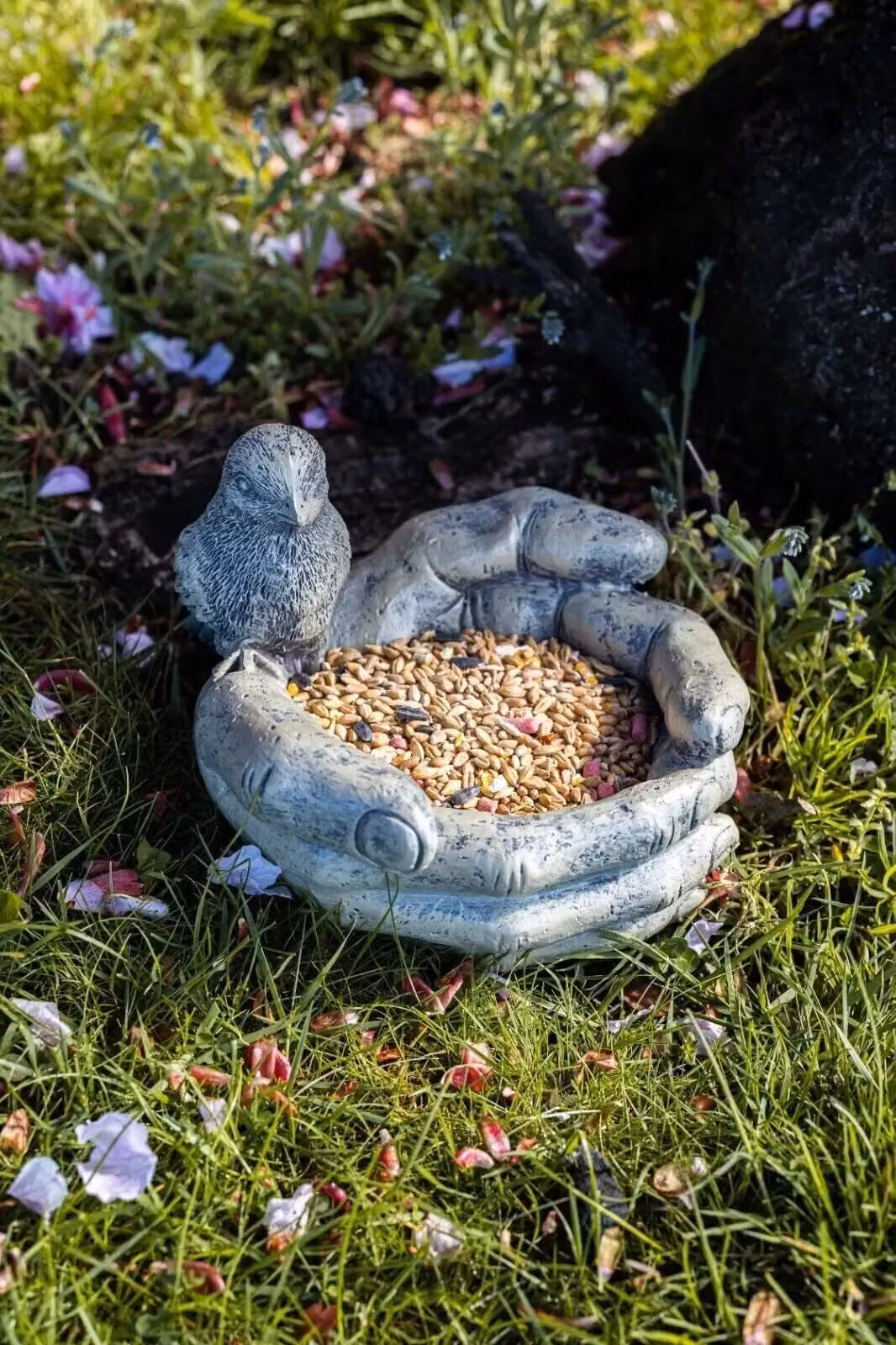 Marco Paul Stone Effect Hands Bird Feeder in Grey – 2