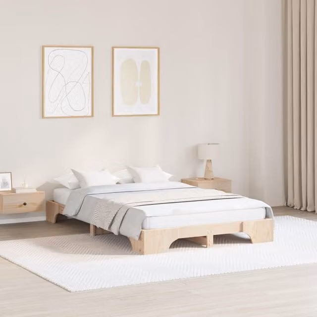Berkfield Home Modern Solid Pine Wood Bed Frame, Brown, W/D/H: 120 x 200 cm