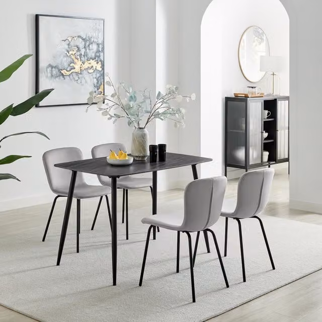 FurnitureboxUK Asti Grey Marble Ceramic Top Dining Table and 4 Velvet Chairs Set