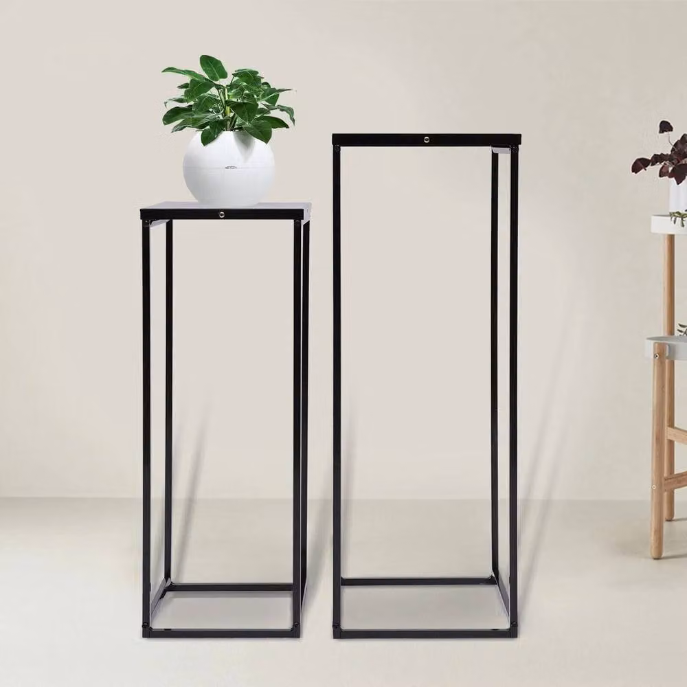 Ventryn Set of 2 Modern Lacquered Metal Flower Stand Pedestals in Black – 2