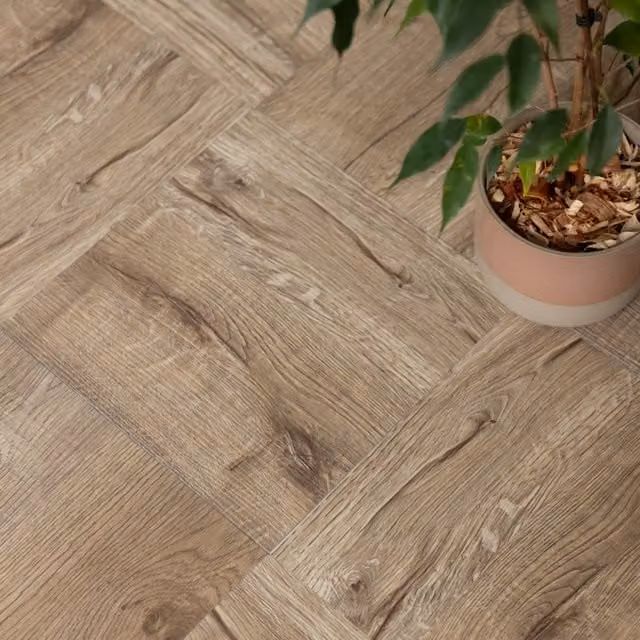Floor Pops Pickling Oak Self-adhesive Wood Look Vinyl Floor Tiles, Brown, 30.48 x 30.48 cm