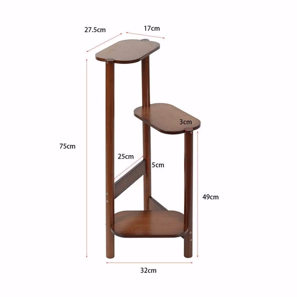 Nordara Brown 3 Tier Bamboo Corner Plant Stand for Garden and Terrace, W/D/H: 27.5 x 32.0 x 75.0 cm – 2