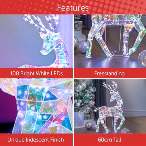 The Christmas Workshop Iridescent Light Up Reindeer with Multicolour White Christmas Lights, W/D/H: 60 x 36 x 13 cm – 3