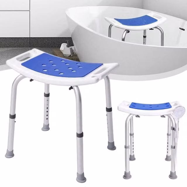 KORVIXA Adjustable Silver Shower Stool with Non-Slip Legs – 1