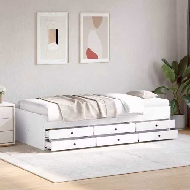 Berkfield Home Single Daybed with Drawers in White, W/D/H: 90 x 190 cm