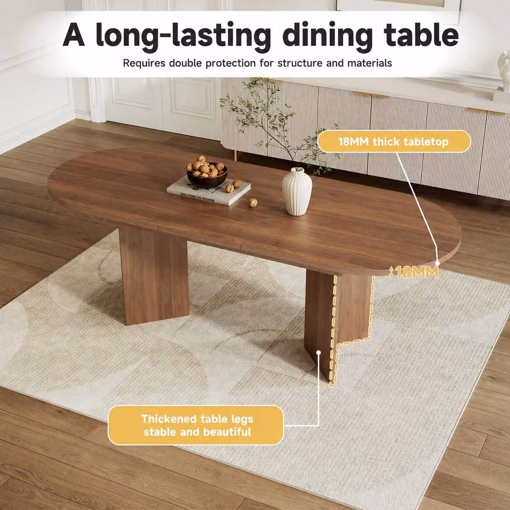 Merax Oval Extending Dining Table with Wood Effect MDF Top and Metal Base in Brown – 3