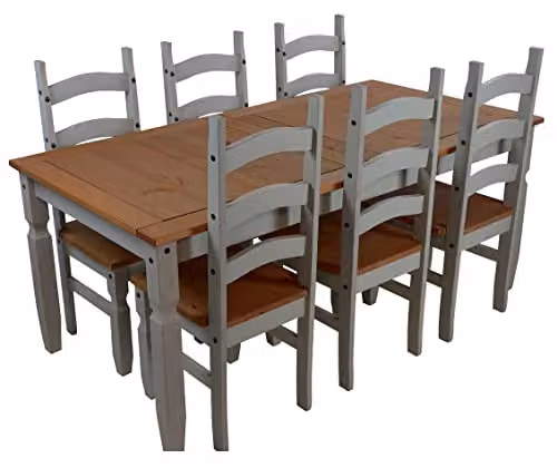 Mercers Furniture Corona Grey Wax Dining Table and 6 Chairs Set, Solid Pine Wood, W/D/H: 182 x 92 x 76 cm – 3