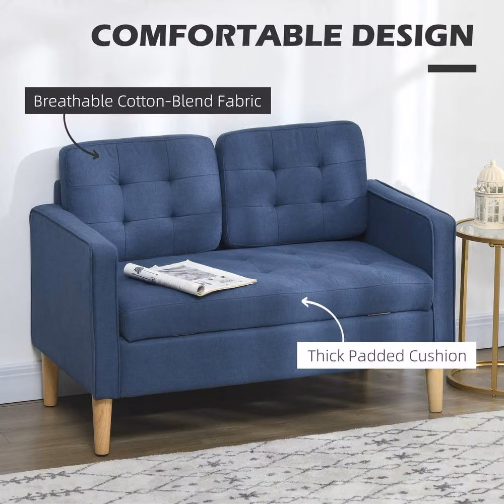 Wyld Haus Vanasu Blue Compact 2 Seater Loveseat with Tufted Seat and Hidden Storage – 4