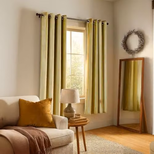 Happy Homewares Yellow Velvet Blackout Eyelet Curtains, 2 Panels, W: 117 cm, Drop: 137 cm – 6