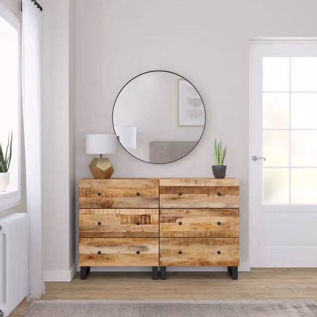 Berkfield Home Set of 2 Rustic Brown Rough Mango Wood Sideboards, W/D/H: 60 x 33 x 75 cm