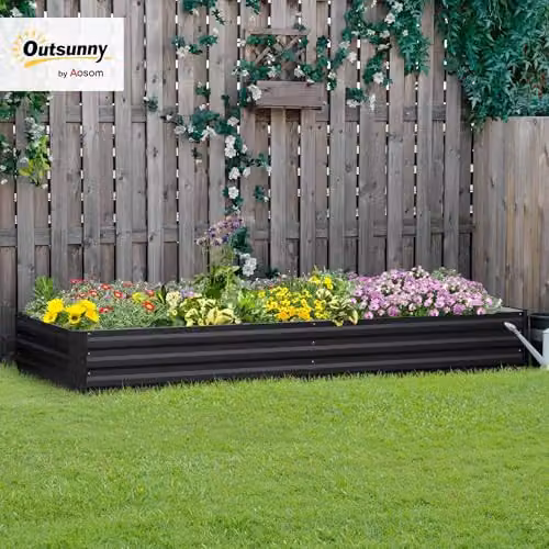 Outsunny Galvanised Steel Raised Garden Bed, Grey, W: 241 cm, D: 90.5 cm, H: 30 cm – 2