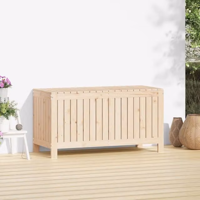 Berkfield Home Garden Storage Box in Light Oak Solid Pine Wood, W/D/H: 115 x 49 x 60 cm