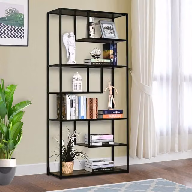 HOMCOM 6-Tier Industrial Style Wood and Metal Bookshelf in Brown