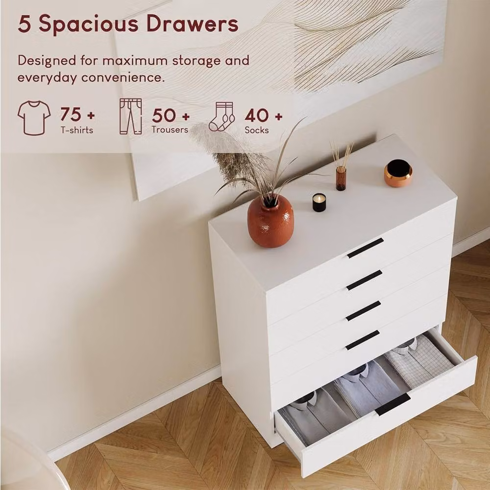 Ventryn White Glossy 5 Drawer Storage Chest of Drawers – 2