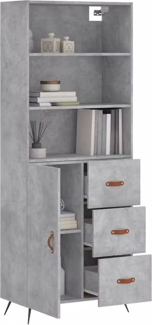 Berkfield Home Highboard in Concrete Grey with Hinged Doors and Internal Shelves, W/D/H: 69.5 x 34 x 180 cm